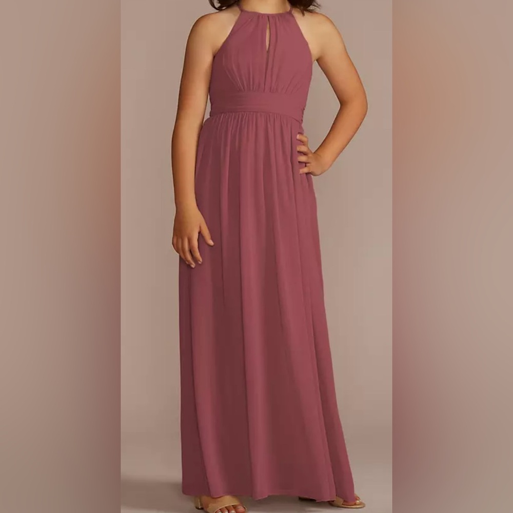 David’s Bridal Chiffon High Neck Pleated Dress